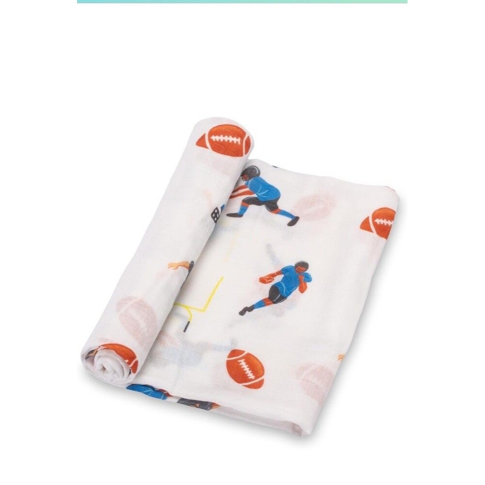 LollyBanks Baby Swaddle Blanket, 100% Cotton 47 x 47 inches, Football